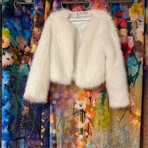Snow Angel Faux Fur Cropped Jacket – Luxe White Glam – XS